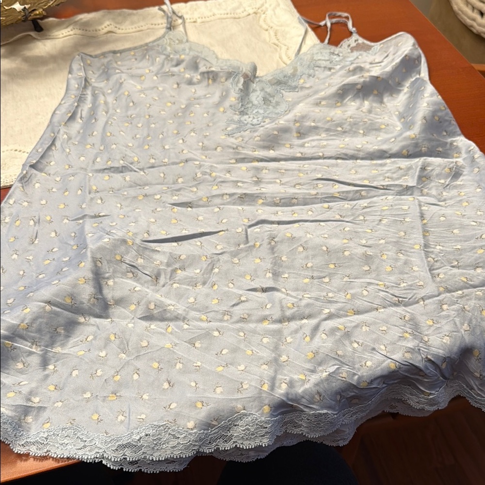Light Blue Lace Trim Camisole with Yellow Dots